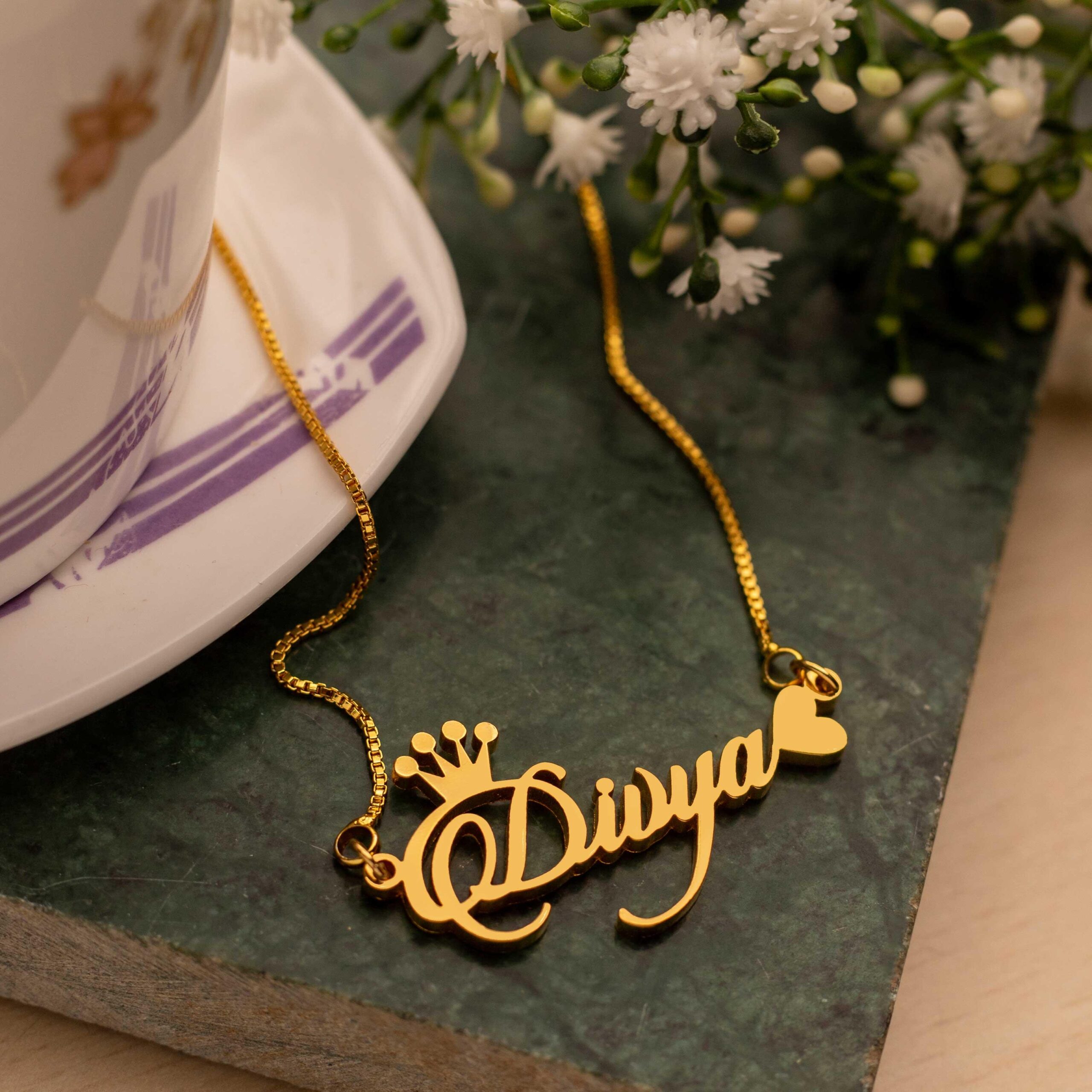 Candlescript Crown & Heart Style Name Necklace