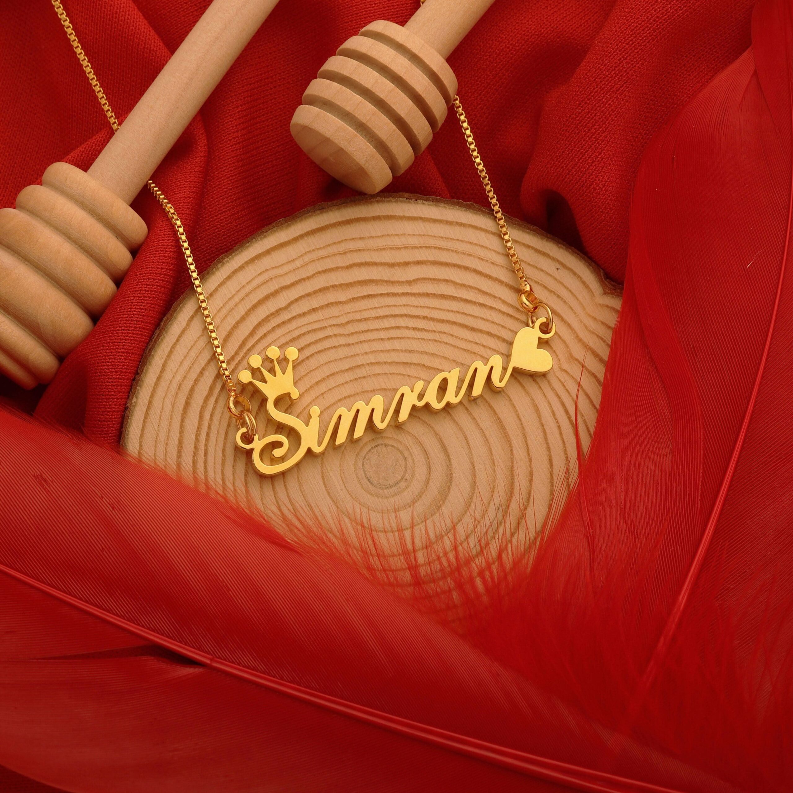 Crown & Heart Style Name Necklace