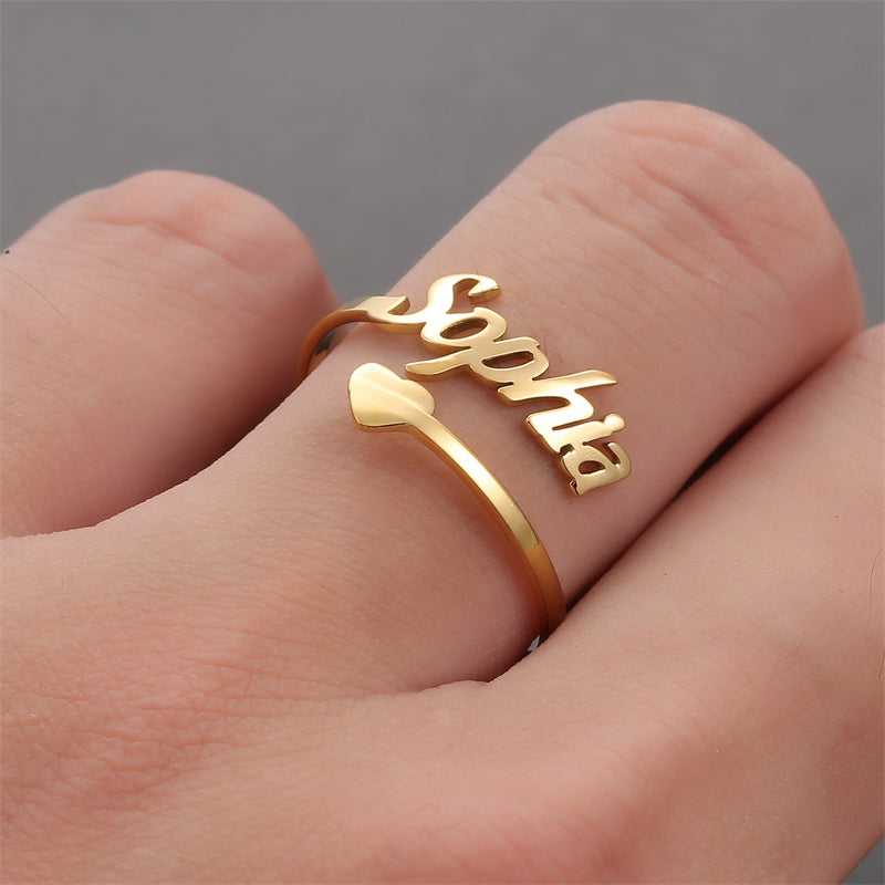 Personalized Heart Name Ring - Adjustable